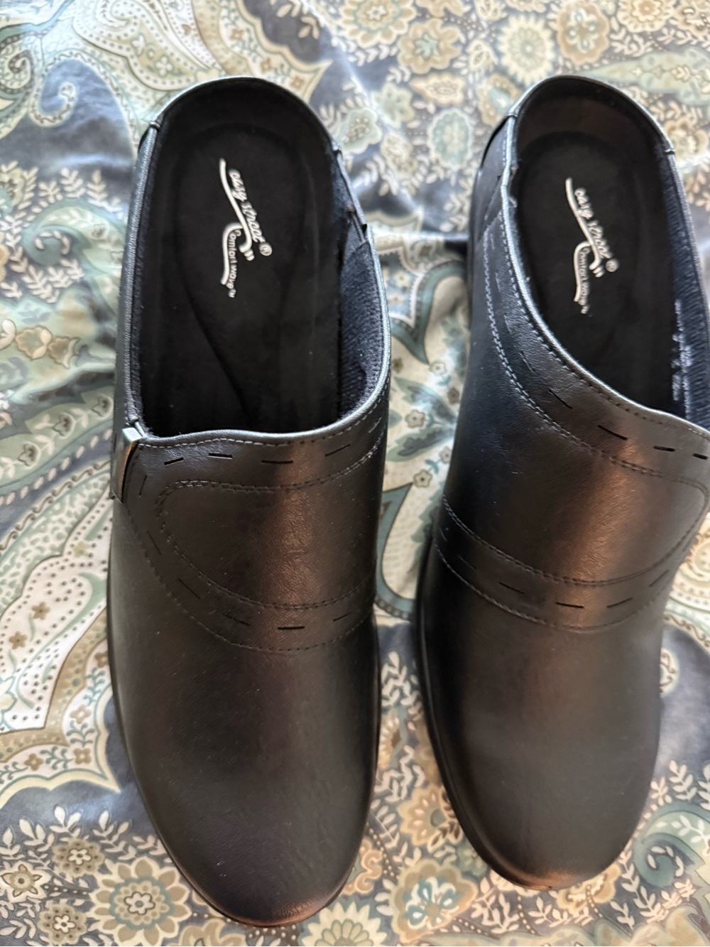 easy street Black Slip-On Clogs with Stitch Detail